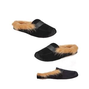 INC Mule Slippers Faux Fur Black Medium 7/8